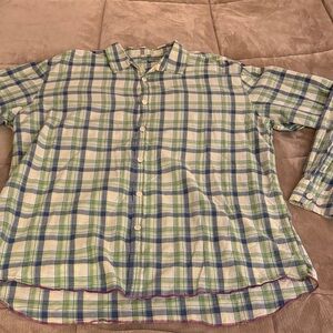 Men's Green and Blue Plaid Button-Down Shirt